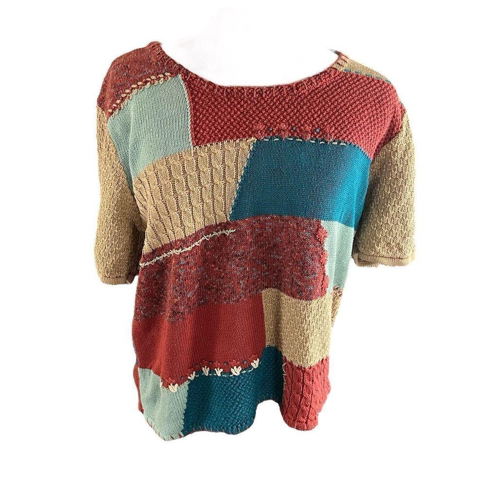 Vtg Koret SZ M Patchwork Cottagecore Sweater Mixed Print Embroidered 80s Artsy